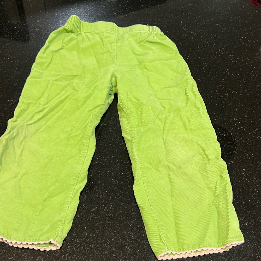 Bella bliss girls green corduroy pants with pink ricrac